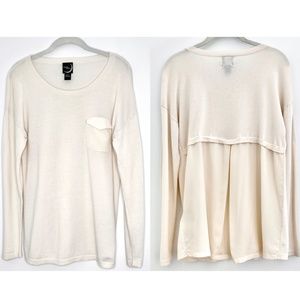 August Moon Cream Beige Cotton Scoop Neck Sweater with Sheer Back